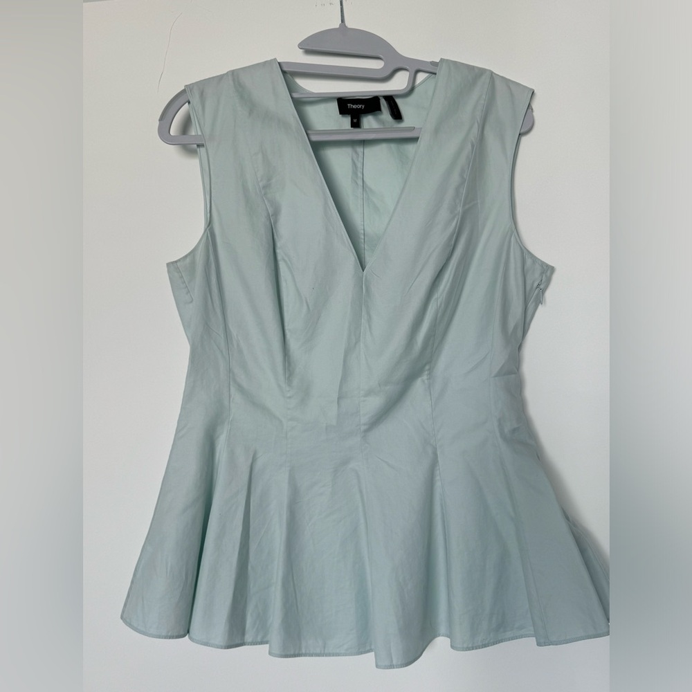 THEORY peplum light blue top